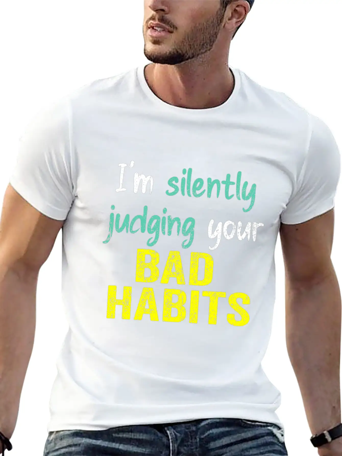 Subtle Sass White: Silently Judging Bad Habits Unisex Casual T-Shirt – Clean Design For Daily Comfort