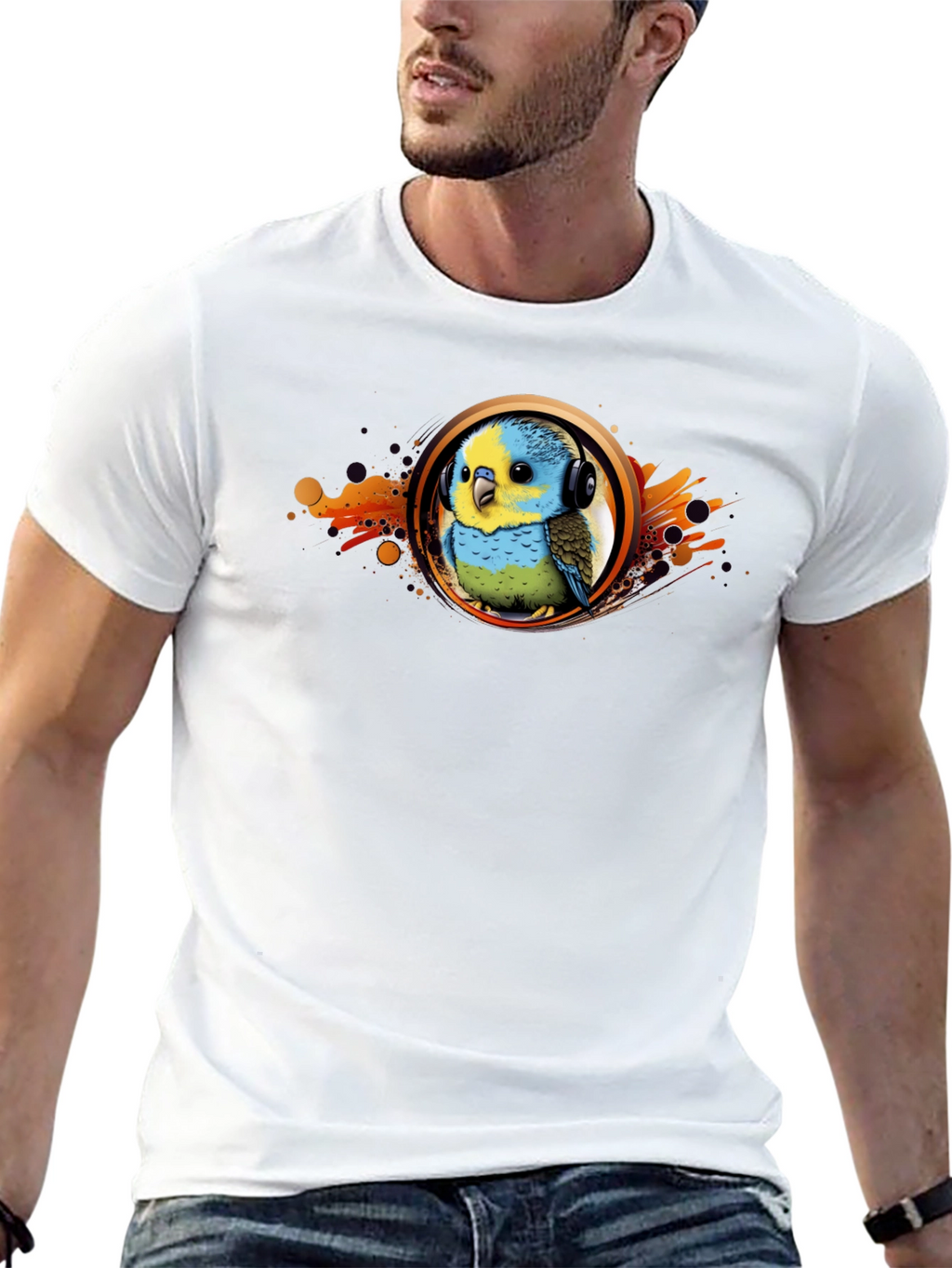 Parakeet DJ Graphic T-Shirt - Cool Bird Headphones Tee