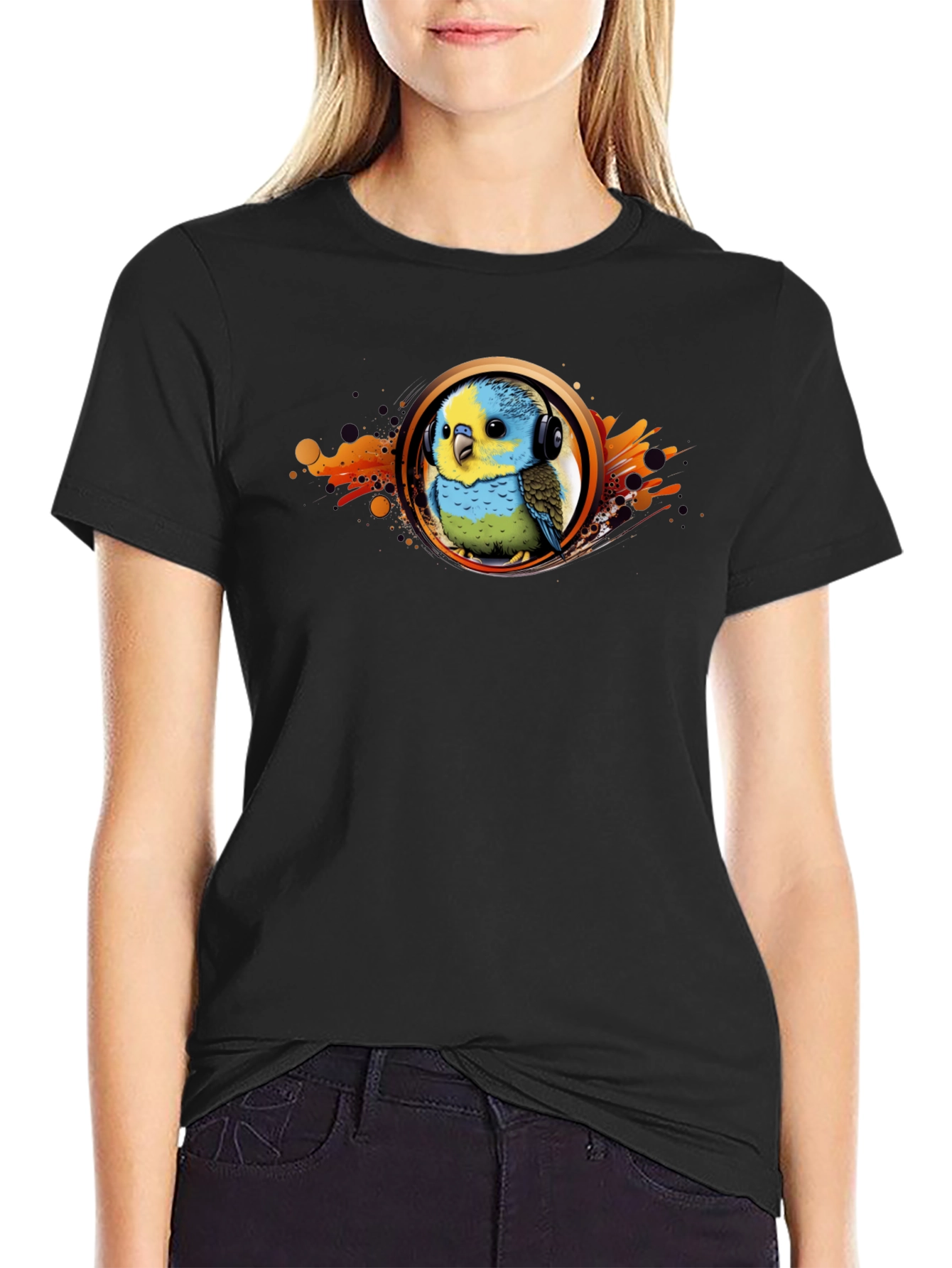 Parakeet DJ Graphic T-Shirt - Cool Bird Headphones Tee