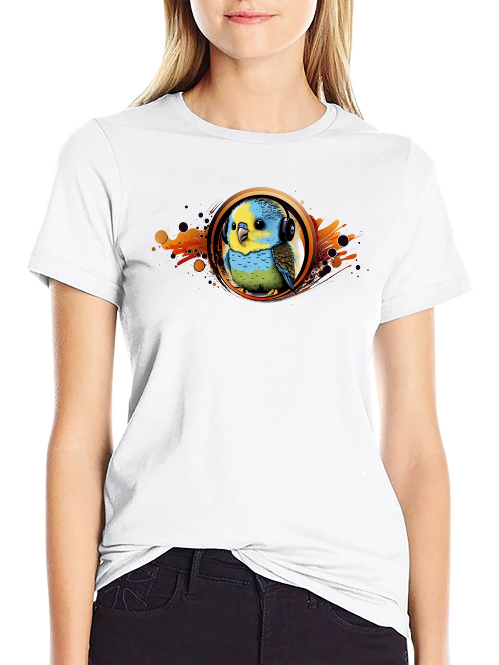Parakeet DJ Graphic T-Shirt - Cool Bird Headphones Tee