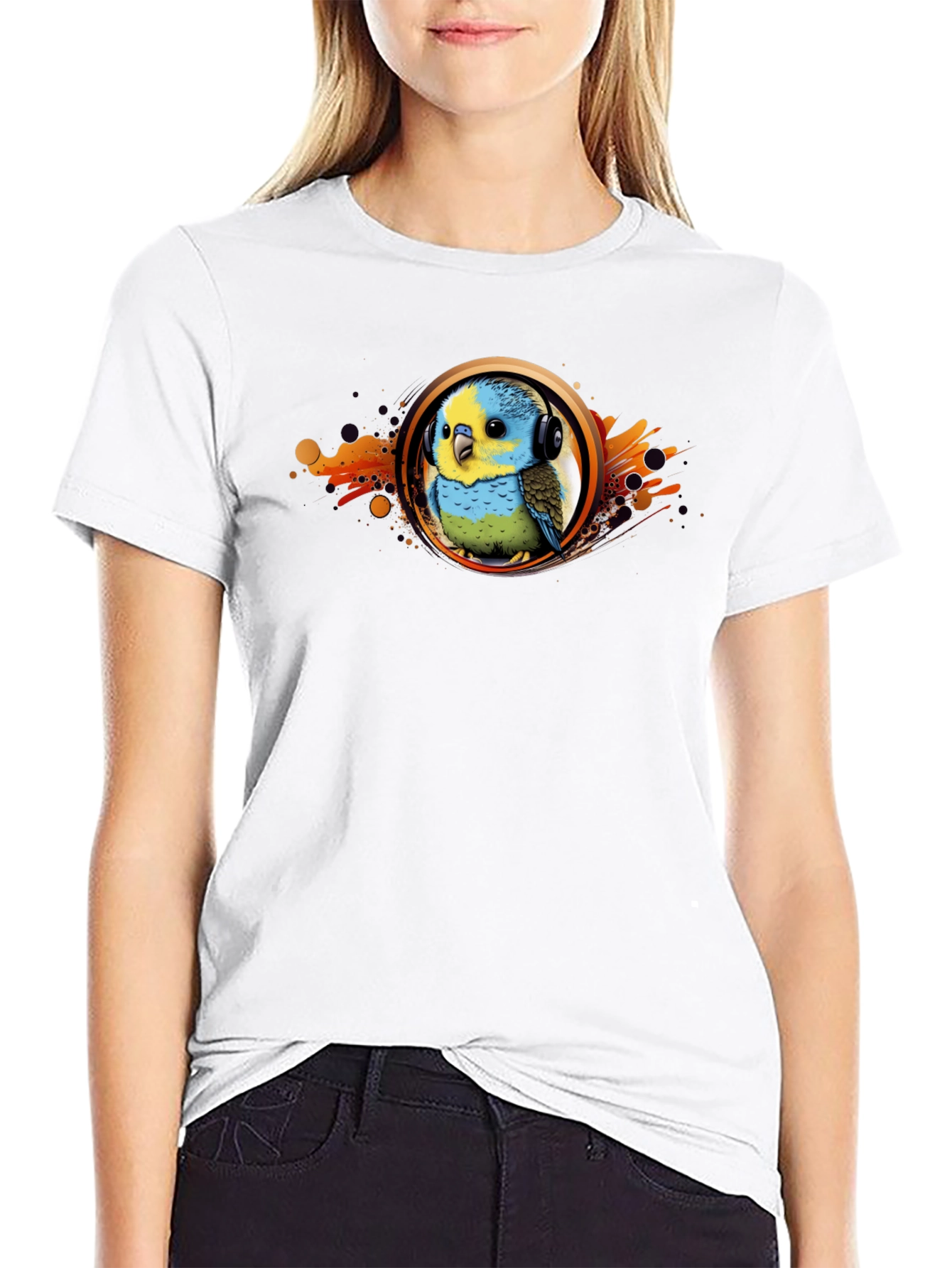 Parakeet DJ Graphic T-Shirt - Cool Bird Headphones Tee
