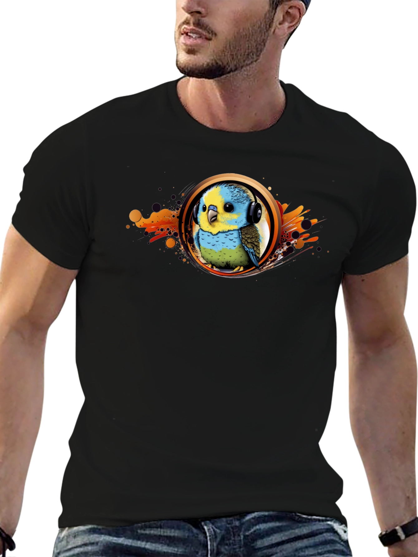 Parakeet DJ Graphic T-Shirt - Cool Bird Headphones Tee