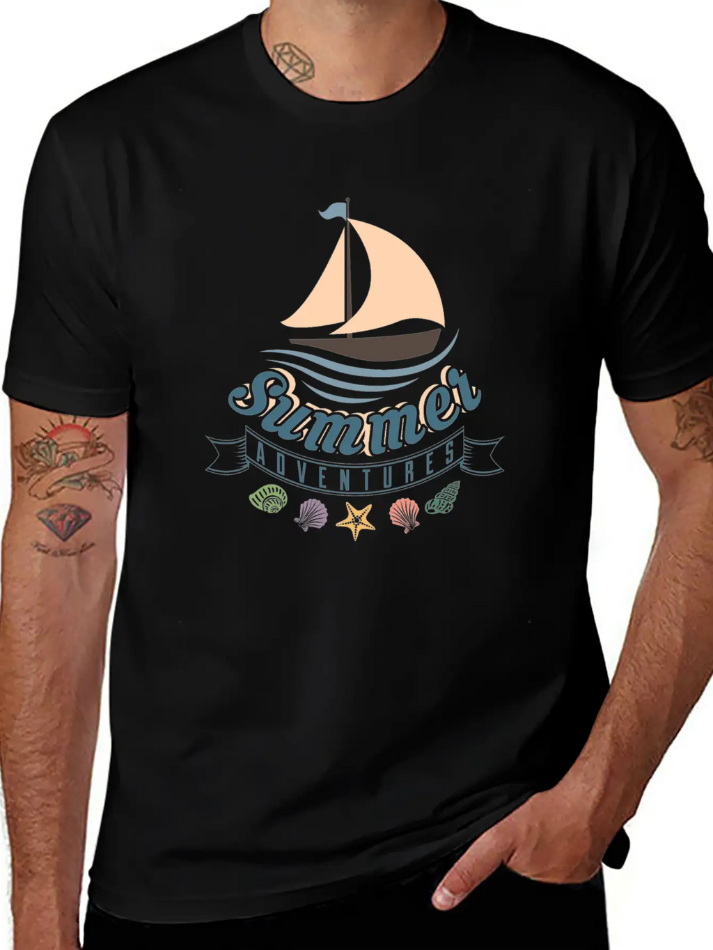 Summer Ocean Waves Yacht Breeze Shells Adventure Unisex Casual T-Shirt – Clean Design For Daily Comfort