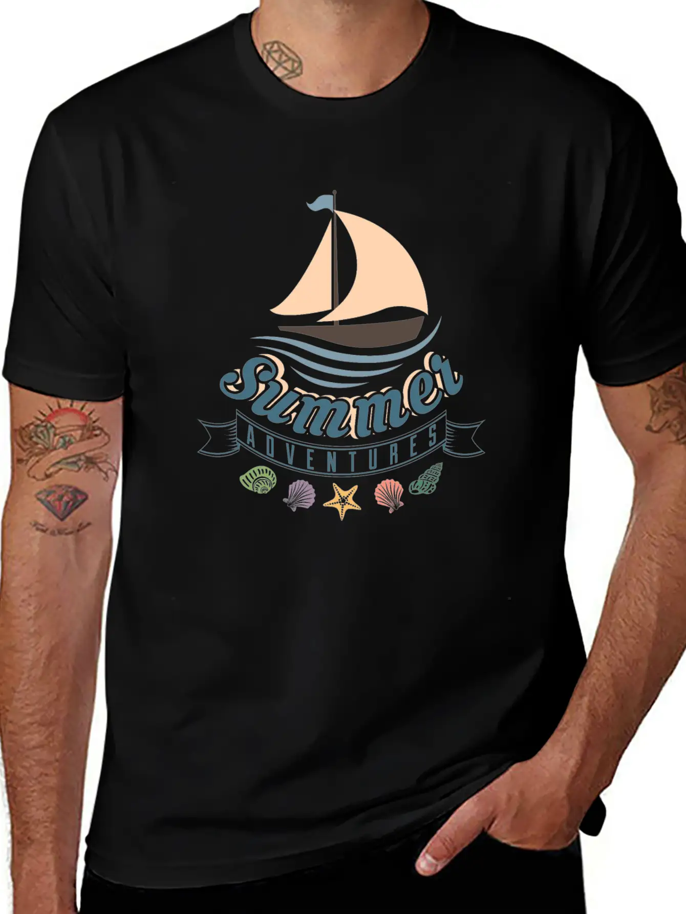 Summer Ocean Waves Yacht Breeze Shells Adventure Unisex Casual T-Shirt – Clean Design For Daily Comfort