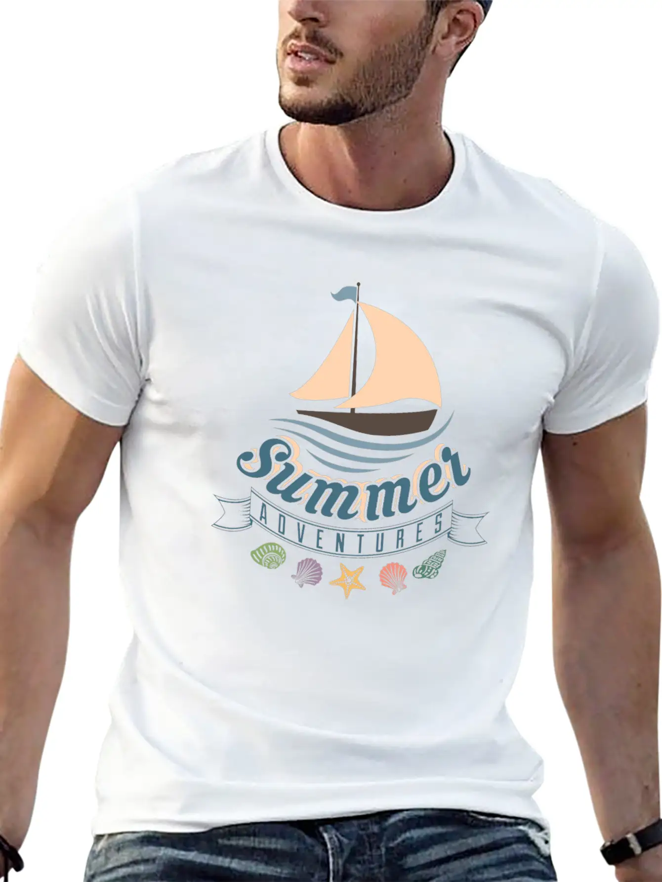 Summer Ocean Waves Yacht Breeze Shells Adventure Unisex Casual T-Shirt – Clean Design For Daily Comfort