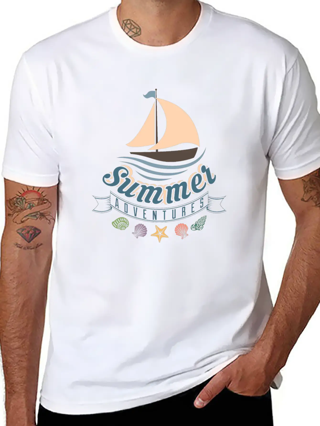 Summer Ocean Waves Yacht Breeze Shells Adventure Unisex Casual T-Shirt – Clean Design For Daily Comfort
