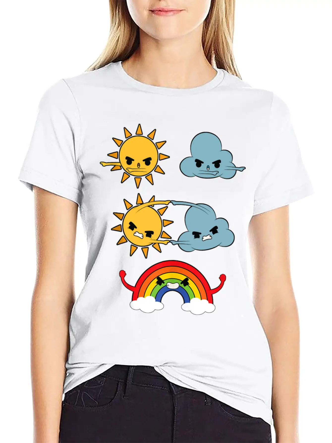 Sun Cloud Rainbow Unisex Short Sleeve Soft Cotton T-Shirt – Casual Everyday Wear