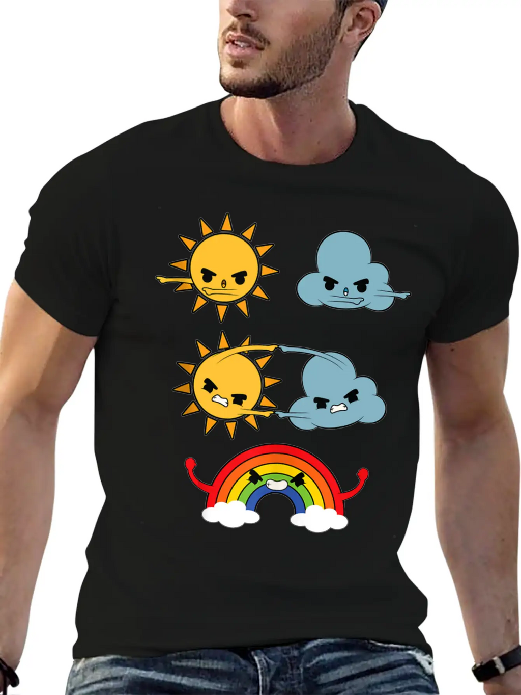 Sun Cloud Rainbow Unisex Short Sleeve Soft Cotton T-Shirt – Casual Everyday Wear