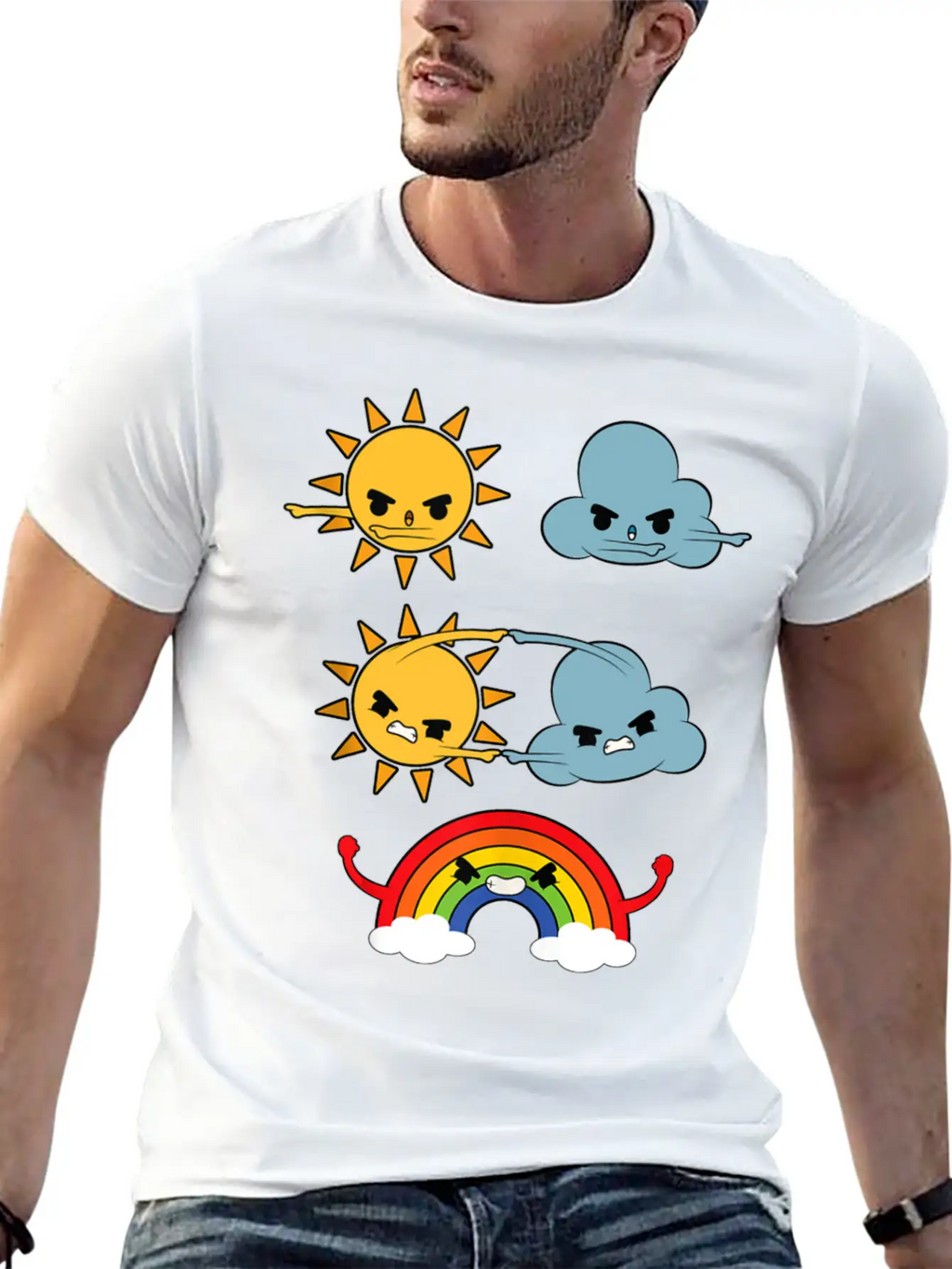 Sun Cloud Rainbow Unisex Short Sleeve Soft Cotton T-Shirt – Casual Everyday Wear