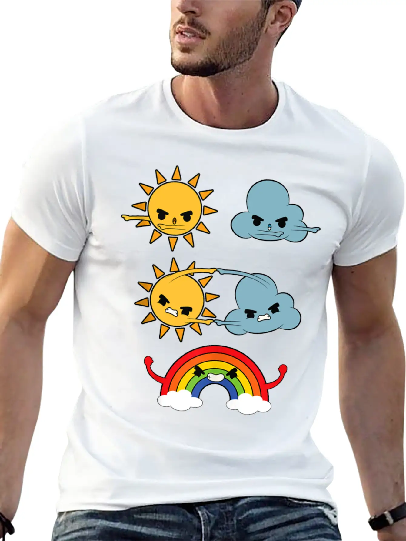Sun Cloud Rainbow Unisex Short Sleeve Soft Cotton T-Shirt – Casual Everyday Wear