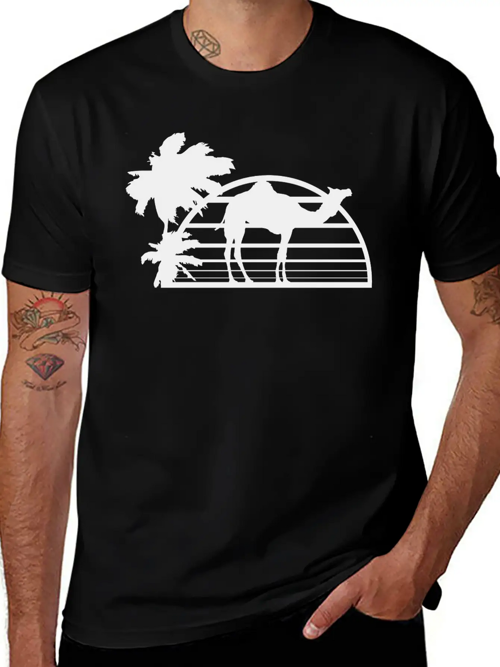 Sun Palm Beach Oasis Evening Camel Silhouette Outl Unisex Casual T-Shirt – Clean Design For Daily Comfort