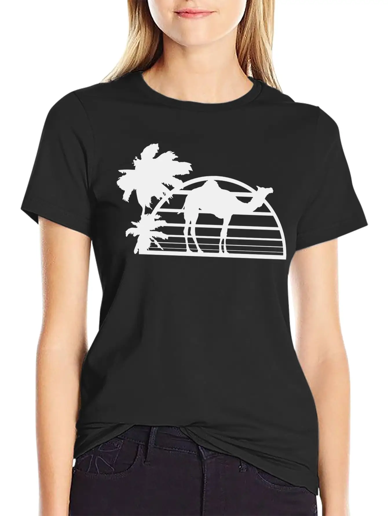 Sun Palm Beach Oasis Evening Camel Silhouette Outl Unisex Casual T-Shirt – Clean Design For Daily Comfort