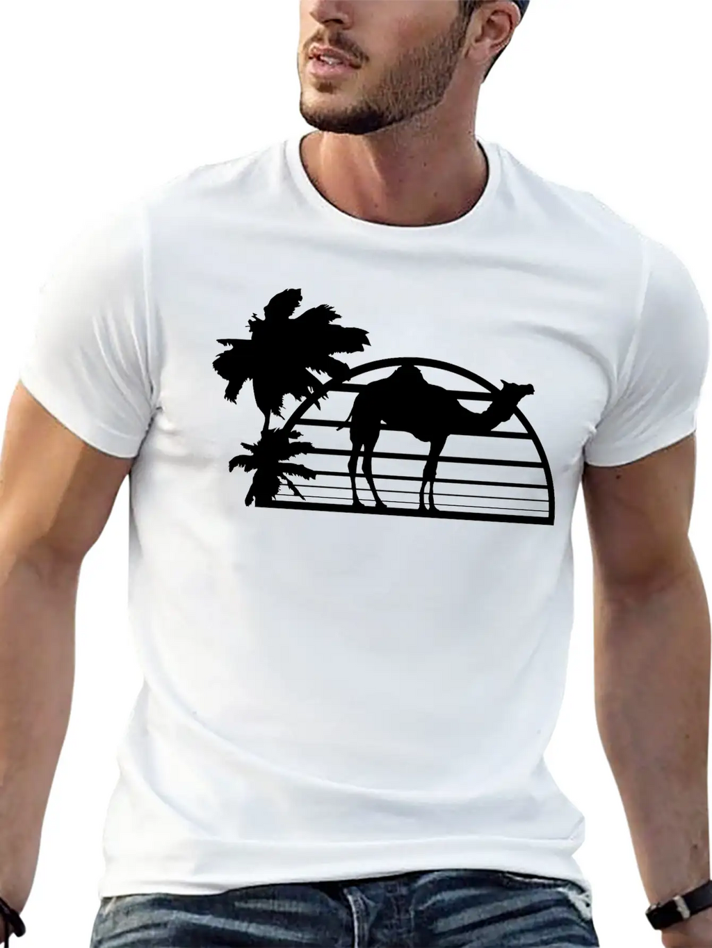 Sun Palm Beach Oasis Evening Camel Silhouette Outl Unisex Casual T-Shirt – Clean Design For Daily Comfort