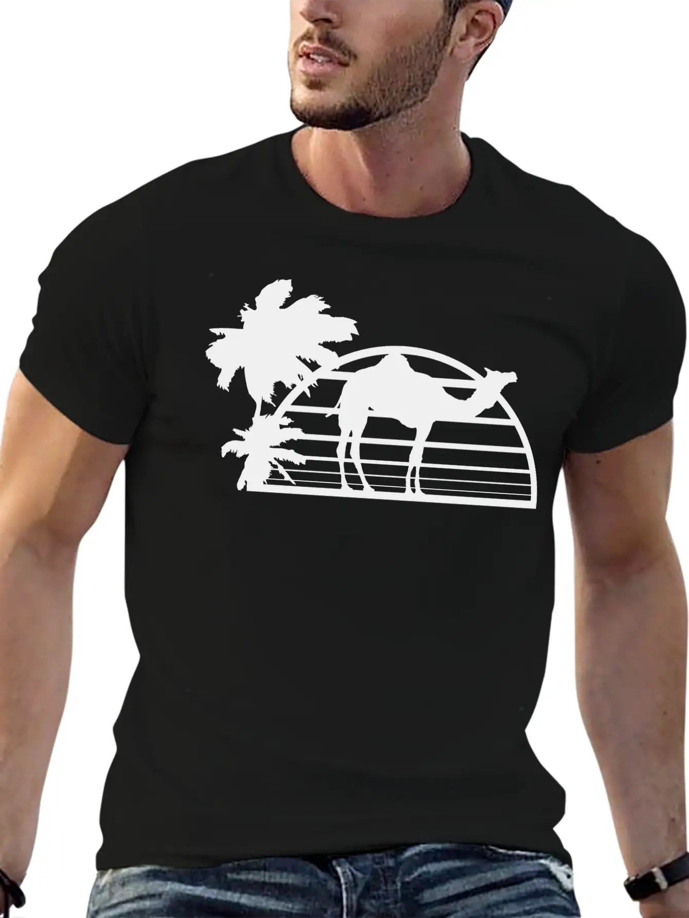 Sun Palm Beach Oasis Evening Camel Silhouette Outl Unisex Casual T-Shirt – Clean Design For Daily Comfort