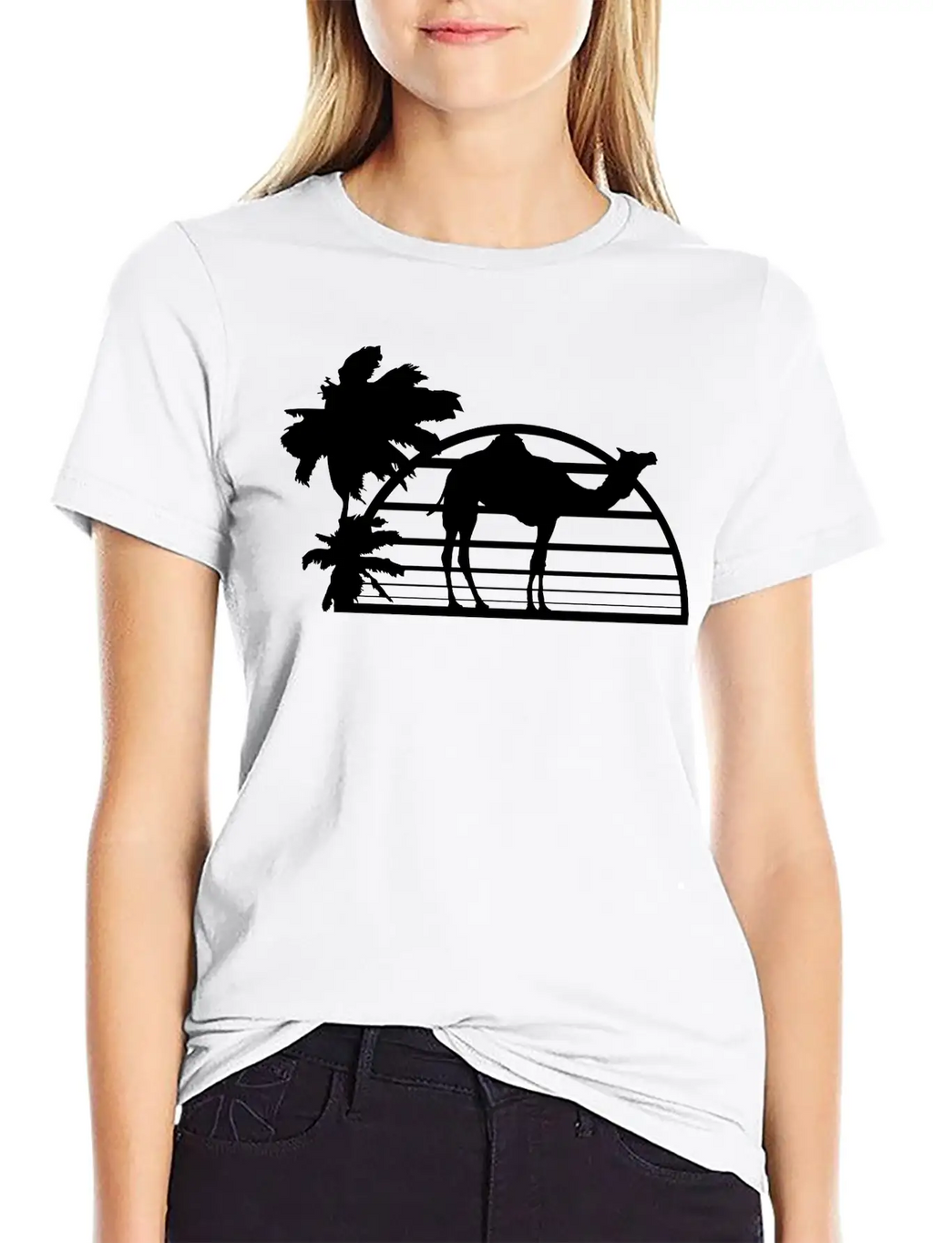 Sun Palm Beach Oasis Evening Camel Silhouette Outl Unisex Casual T-Shirt – Clean Design For Daily Comfort