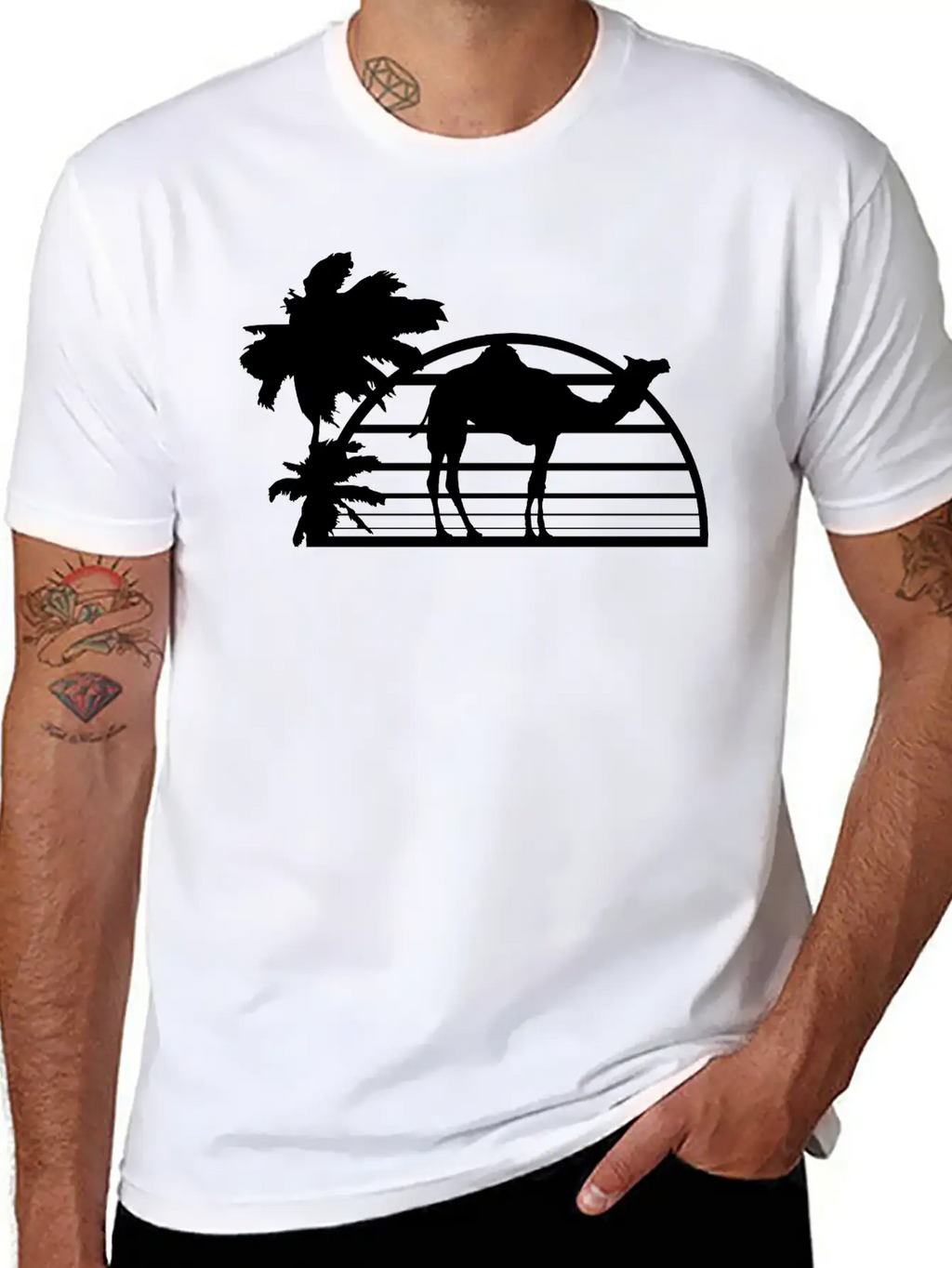 Sun Palm Beach Oasis Evening Camel Silhouette Outl Unisex Casual T-Shirt – Clean Design For Daily Comfort