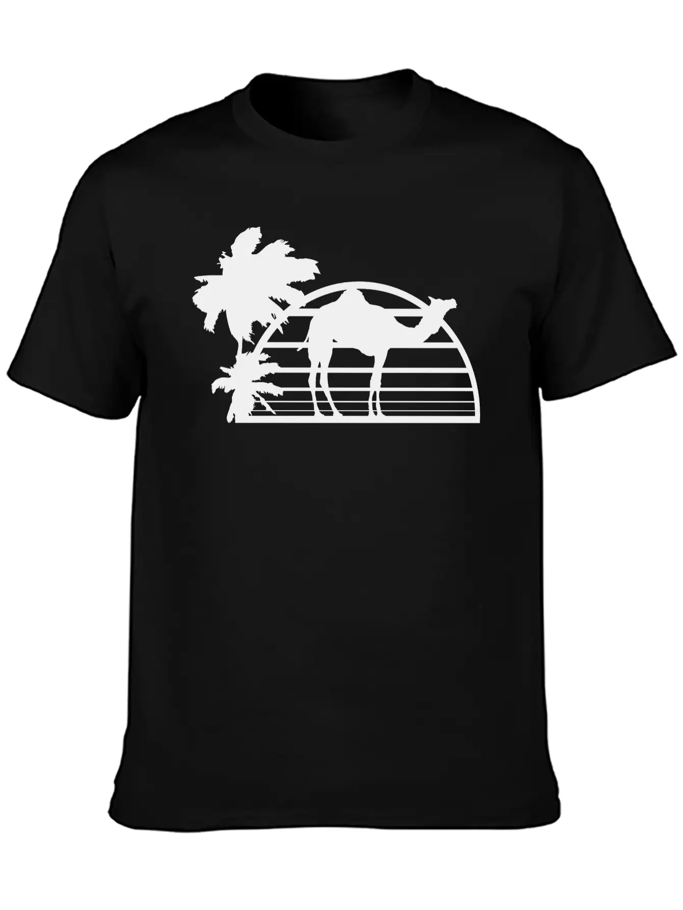 Sun Palm Beach Oasis Evening Camel Silhouette Outl Unisex Casual T-Shirt – Clean Design For Daily Comfort