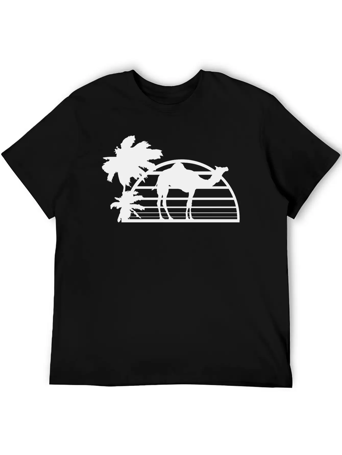 Sun Palm Beach Oasis Evening Camel Silhouette Outl Unisex Casual T-Shirt – Clean Design For Daily Comfort