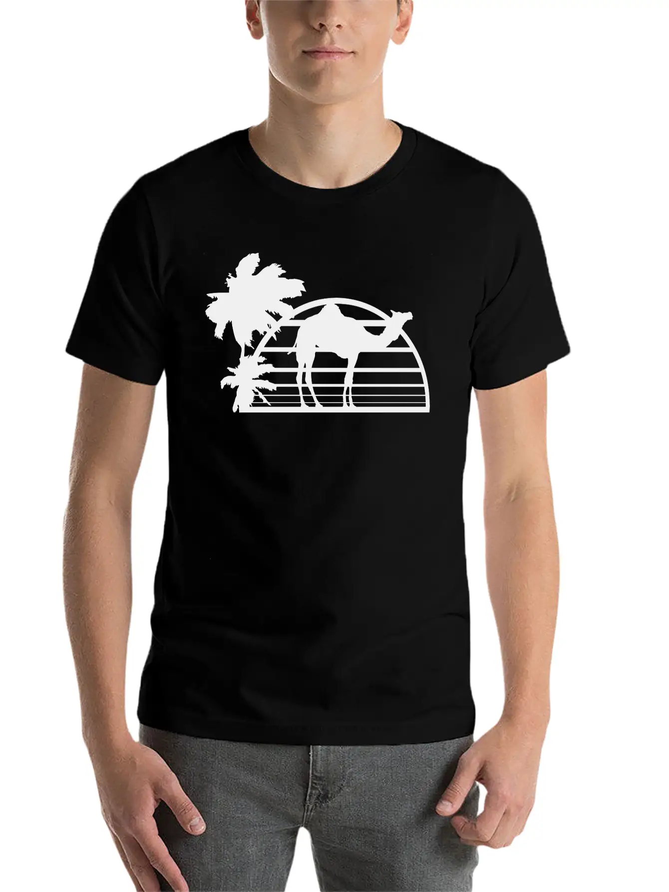 Sun Palm Beach Oasis Evening Camel Silhouette Outl Unisex Casual T-Shirt – Clean Design For Daily Comfort