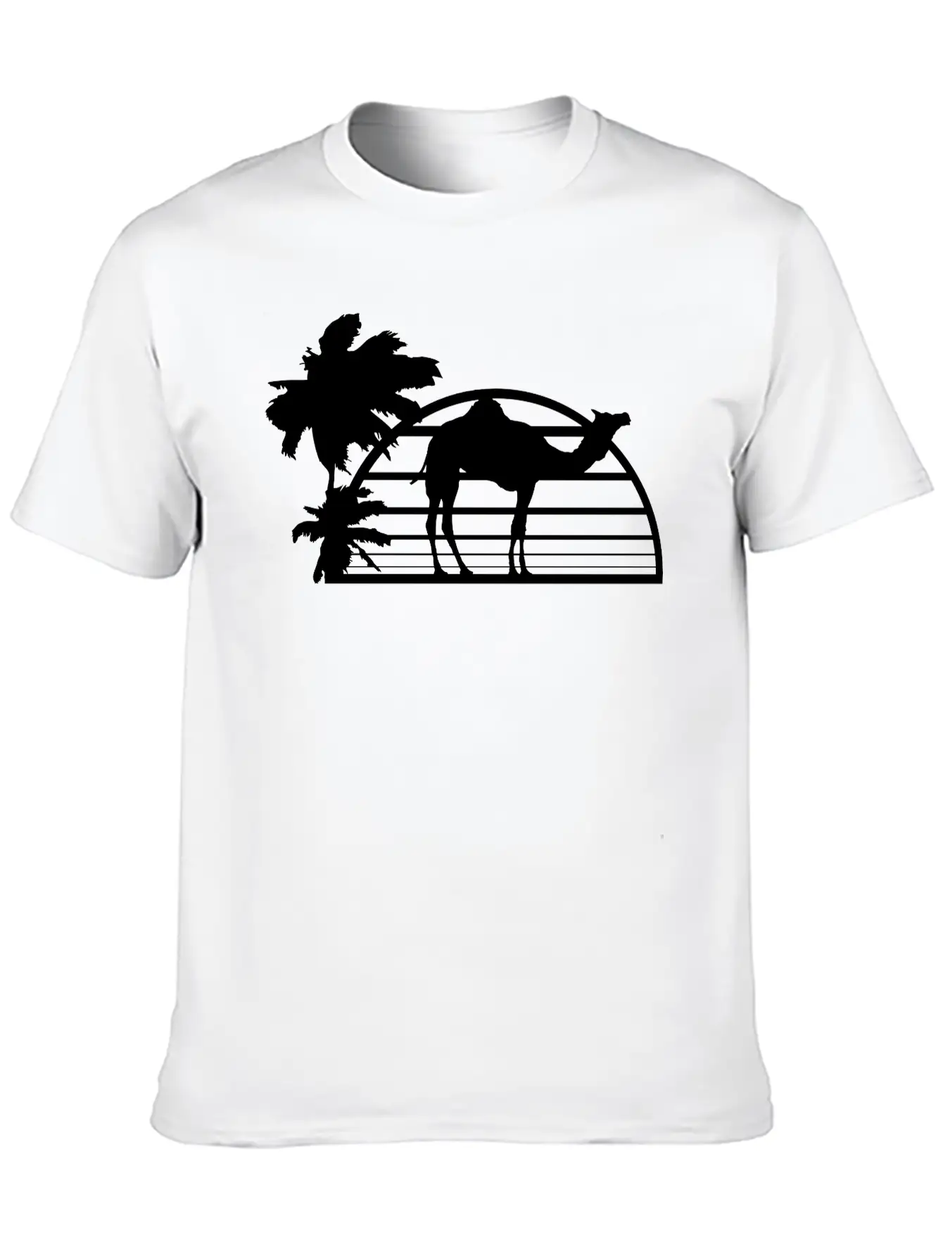 Sun Palm Beach Oasis Evening Camel Silhouette Outl Unisex Casual T-Shirt – Clean Design For Daily Comfort
