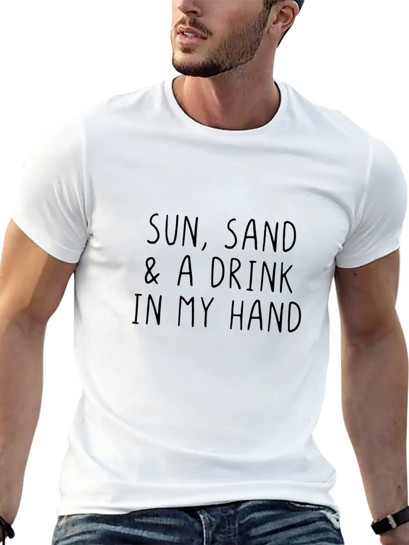 Sun, Sand & A Drink In My Hand Unisex Casual T-Shirt – Clean Design For Daily Comfort