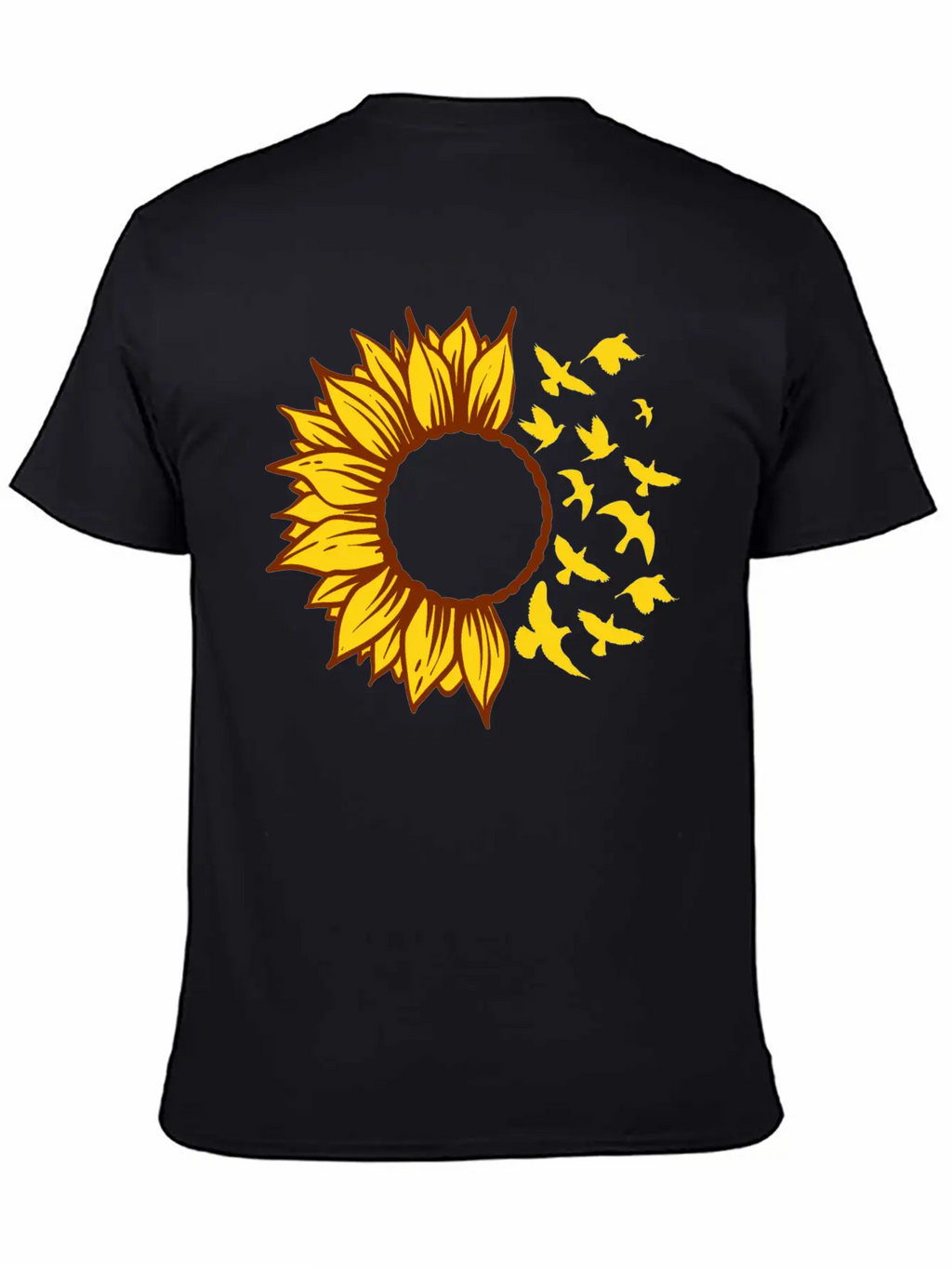Sunflower Changing Into Birds ADD YOUR OWN TEXT Unisex Short Sleeve Soft Cotton T-Shirt – Casual Everyday Wear