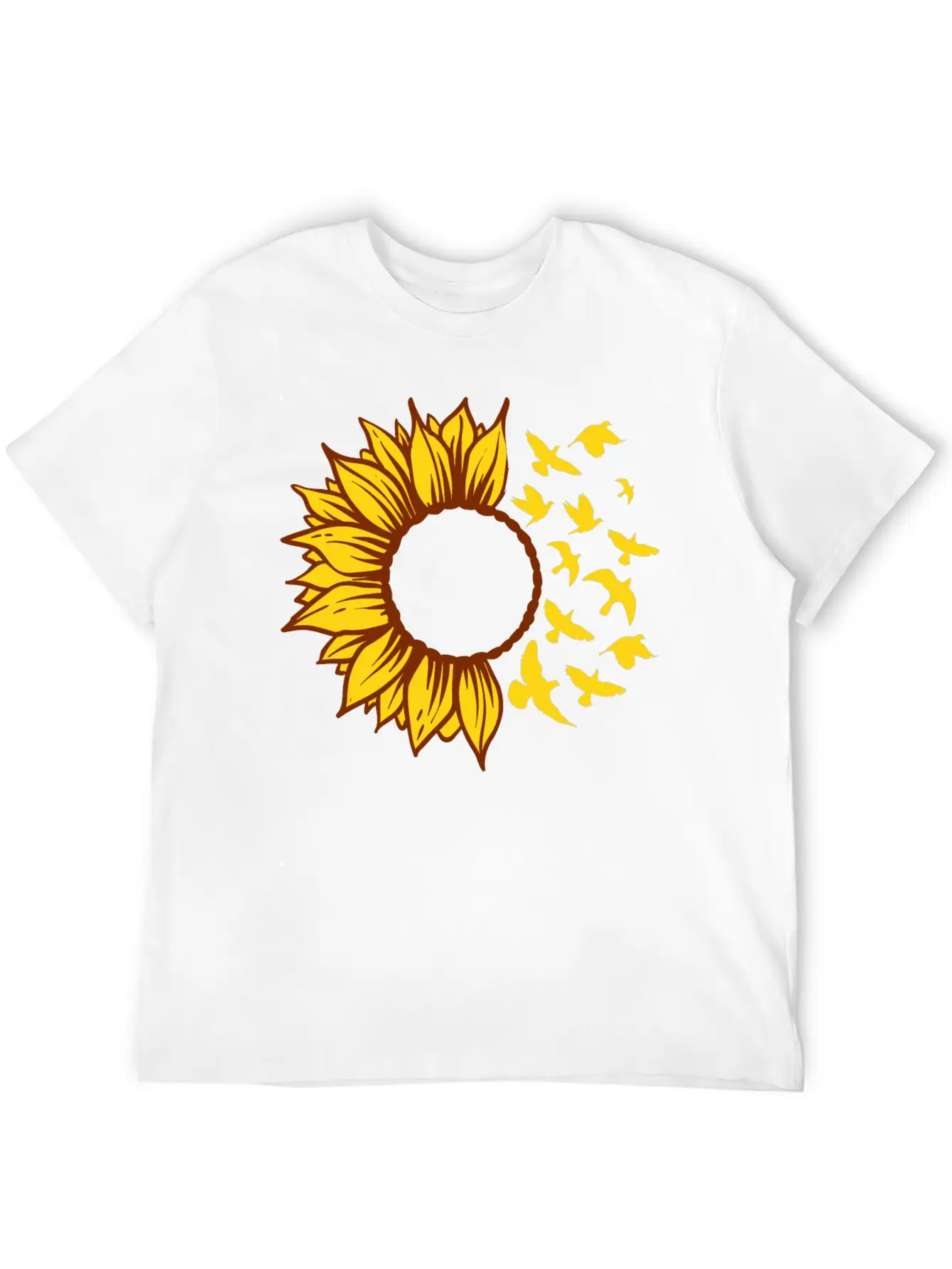 Sunflower Changing Into Birds ADD YOUR OWN TEXT Unisex Short Sleeve Soft Cotton T-Shirt – Casual Everyday Wear