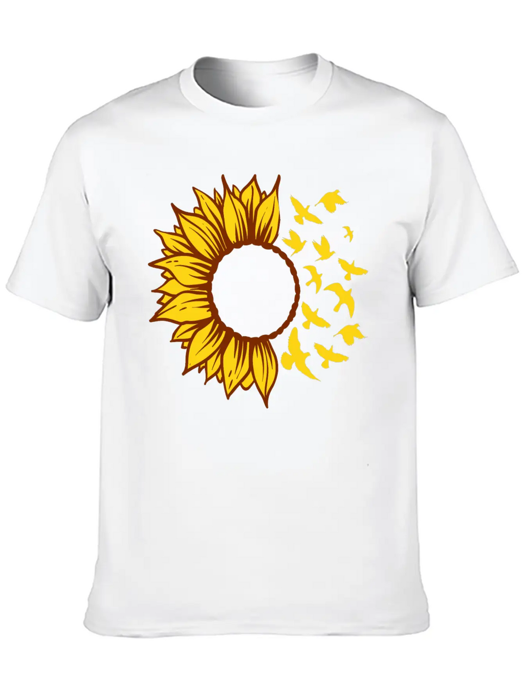 Sunflower Changing Into Birds ADD YOUR OWN TEXT Unisex Short Sleeve Soft Cotton T-Shirt – Casual Everyday Wear