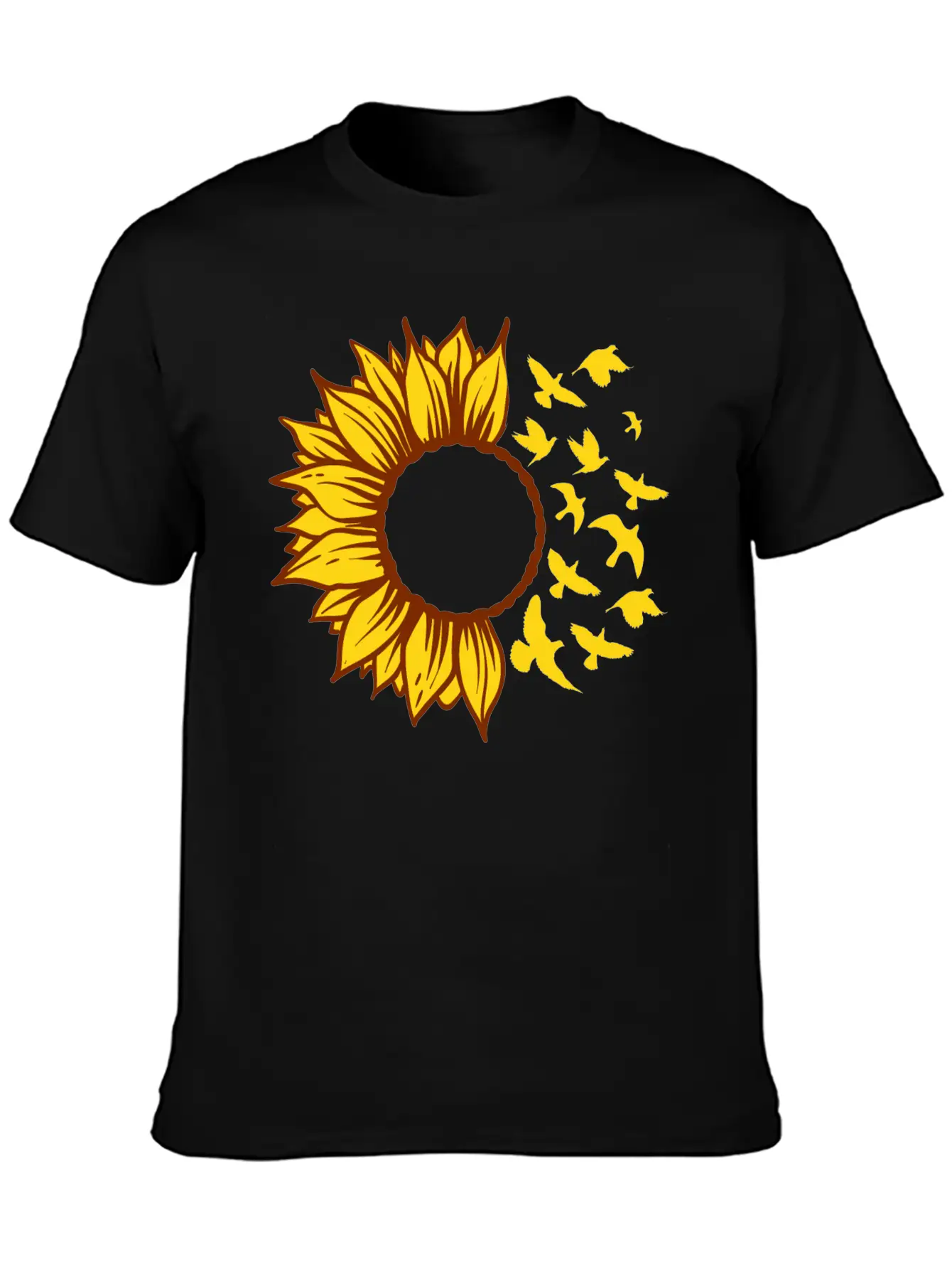 Sunflower Changing Into Birds ADD YOUR OWN TEXT Unisex Short Sleeve Soft Cotton T-Shirt – Casual Everyday Wear