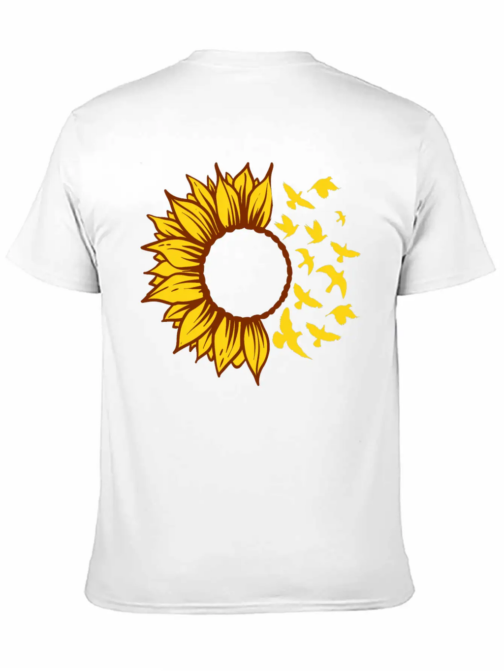 Sunflower Changing Into Birds ADD YOUR OWN TEXT Unisex Short Sleeve Soft Cotton T-Shirt – Casual Everyday Wear