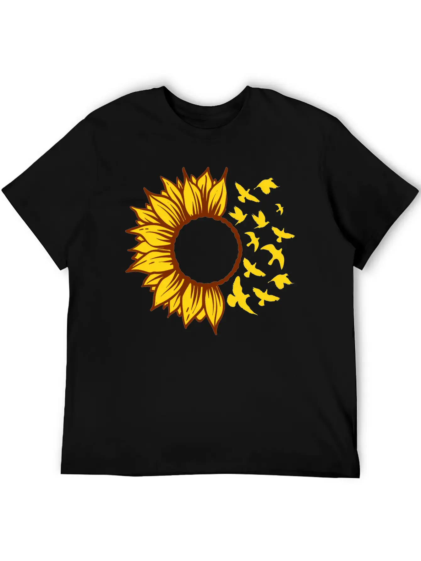 Sunflower Changing Into Birds ADD YOUR OWN TEXT Unisex Short Sleeve Soft Cotton T-Shirt – Casual Everyday Wear