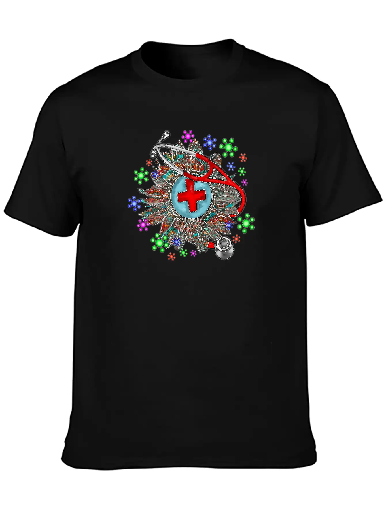 Sunflower Stethoscope Unisex Short Sleeve Soft Cotton T-Shirt – Casual Everyday Wear