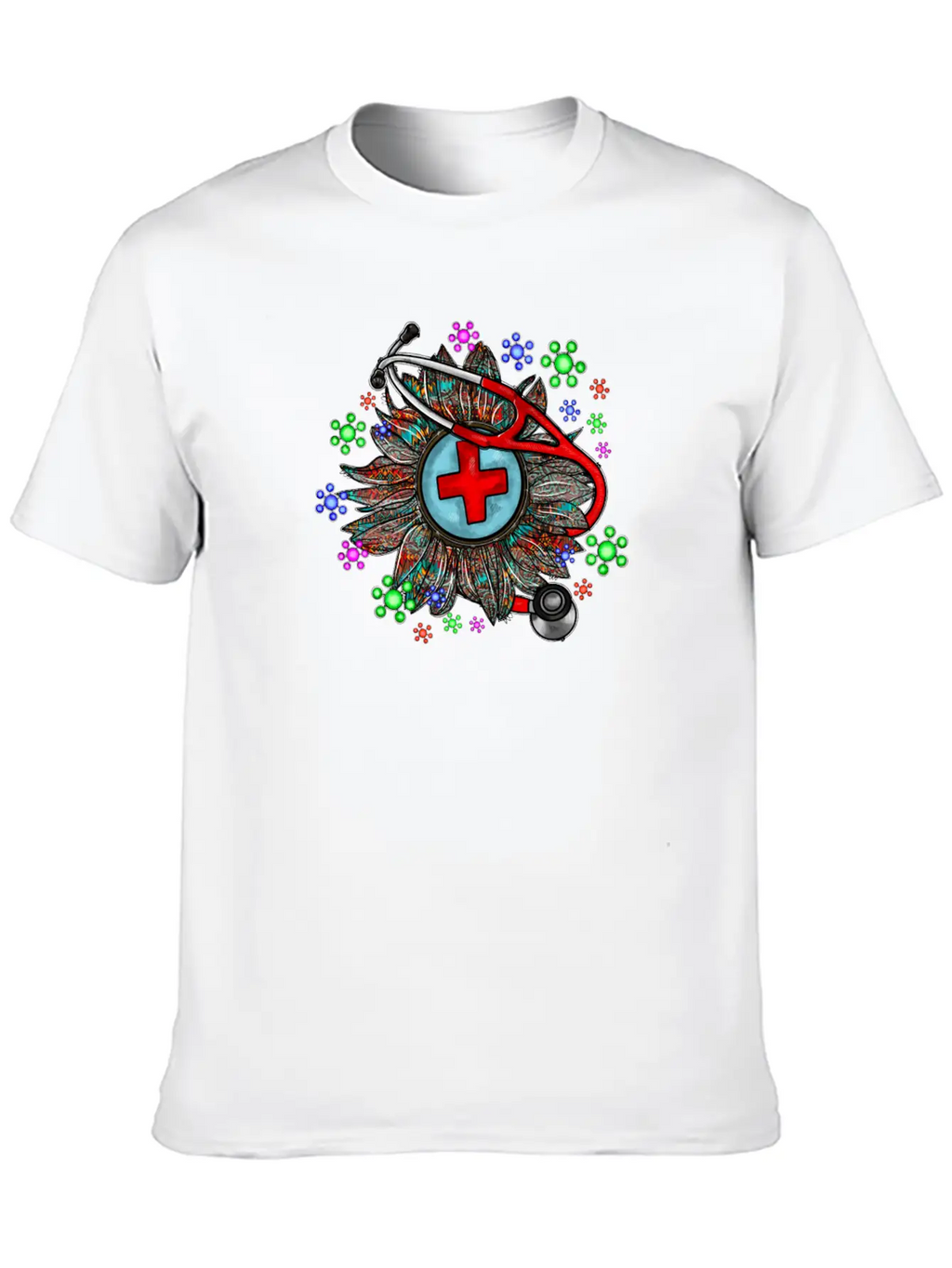 Sunflower Stethoscope Unisex Short Sleeve Soft Cotton T-Shirt – Casual Everyday Wear