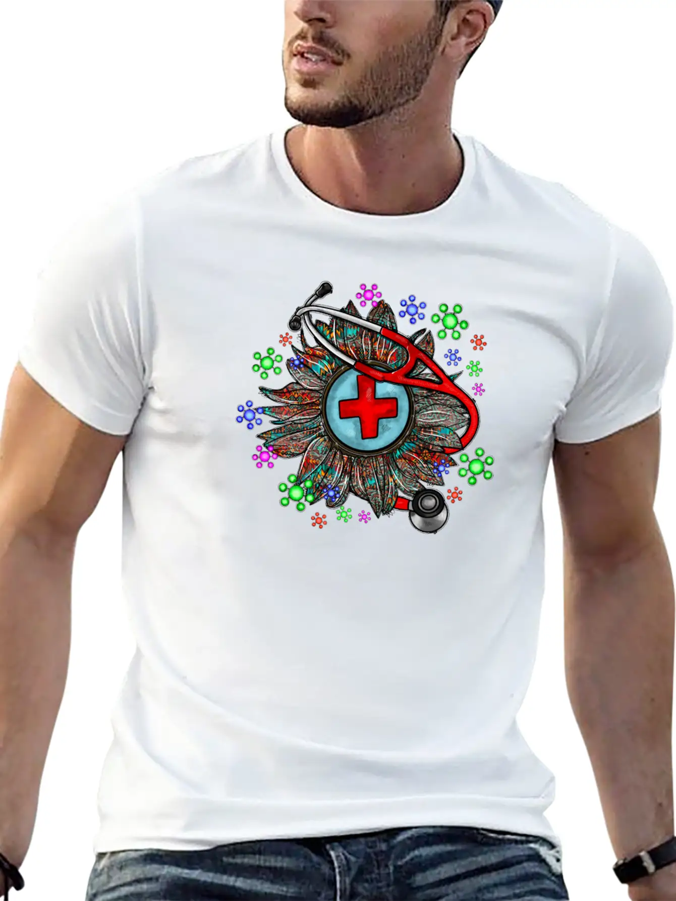 Sunflower Stethoscope Unisex Short Sleeve Soft Cotton T-Shirt – Casual Everyday Wear