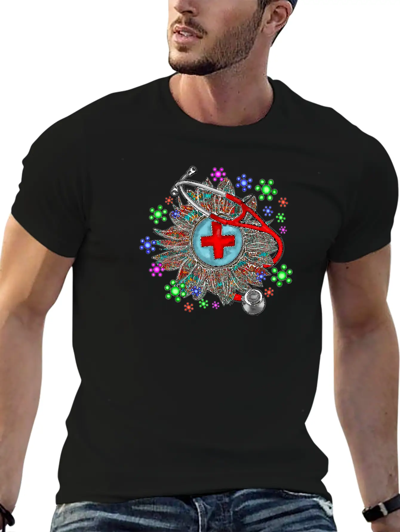 Sunflower Stethoscope Unisex Short Sleeve Soft Cotton T-Shirt – Casual Everyday Wear