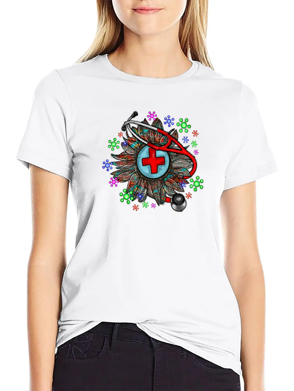 Sunflower Stethoscope Unisex Short Sleeve Soft Cotton T-Shirt – Casual Everyday Wear