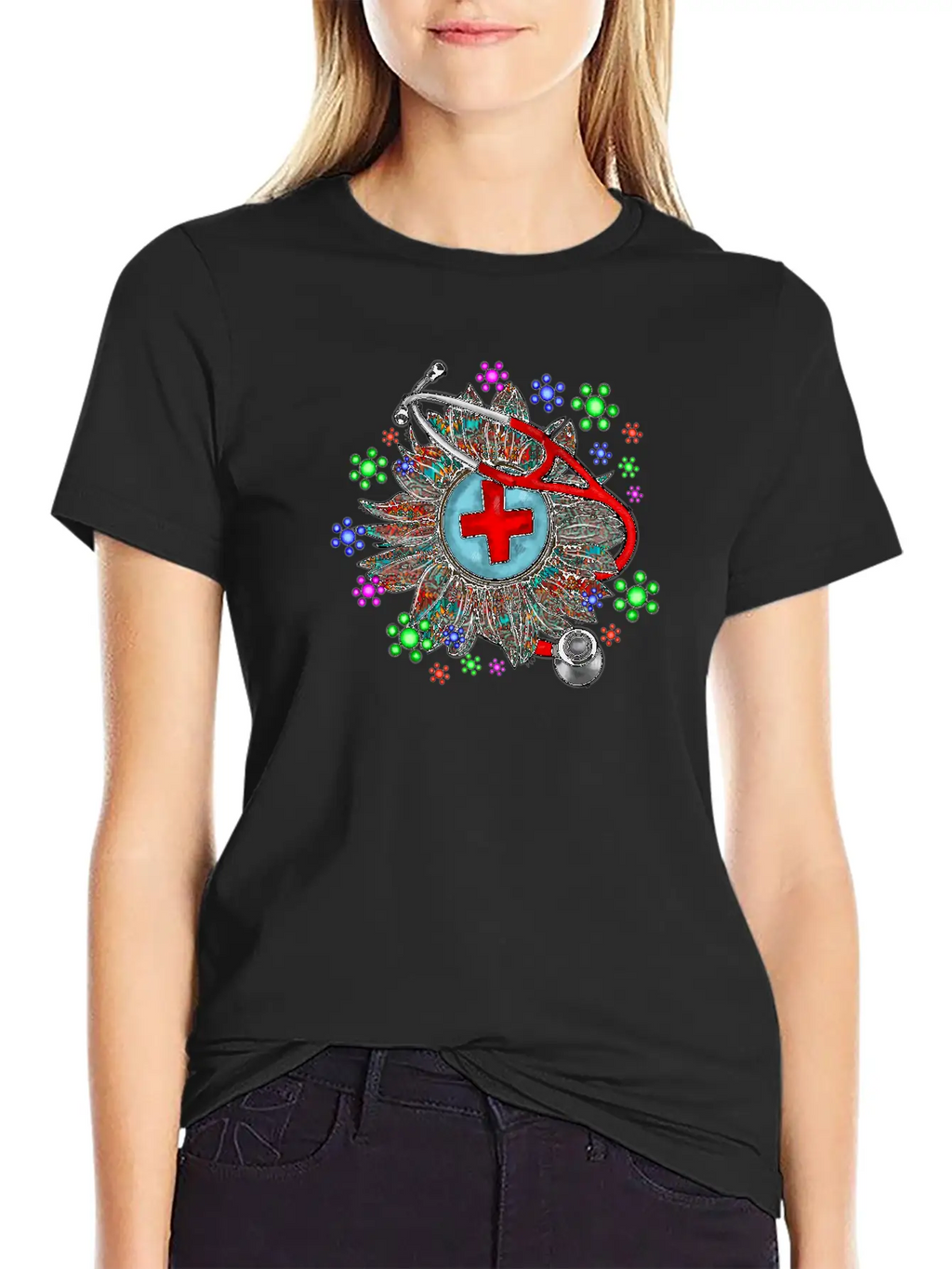 Sunflower Stethoscope Unisex Short Sleeve Soft Cotton T-Shirt – Casual Everyday Wear