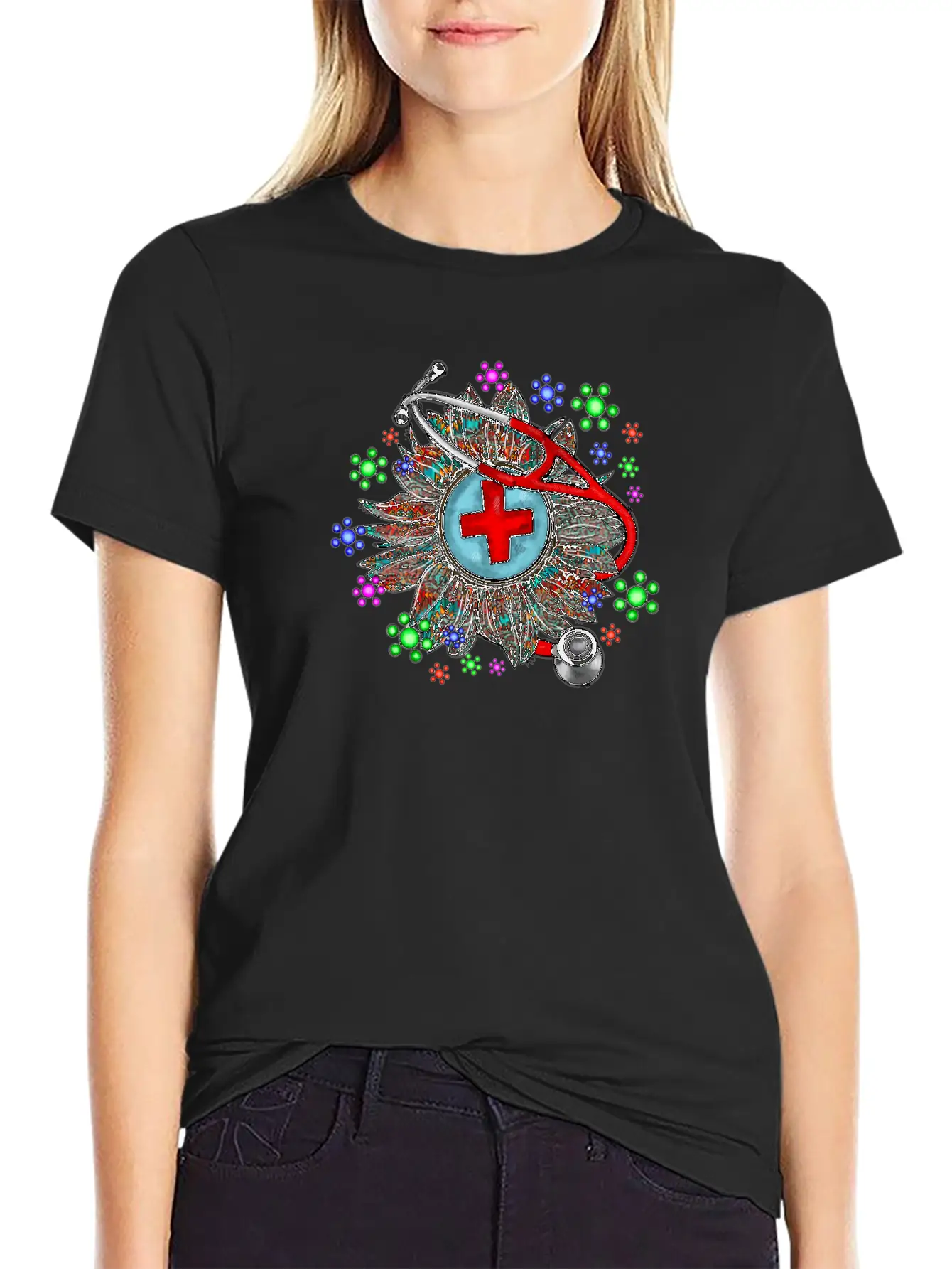 Sunflower Stethoscope Unisex Short Sleeve Soft Cotton T-Shirt – Casual Everyday Wear