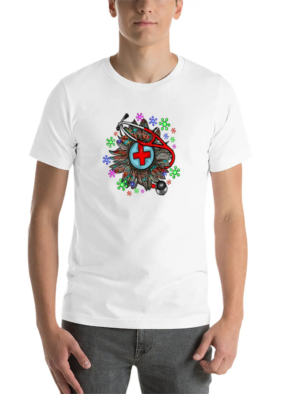 Sunflower Stethoscope Unisex Short Sleeve Soft Cotton T-Shirt – Casual Everyday Wear