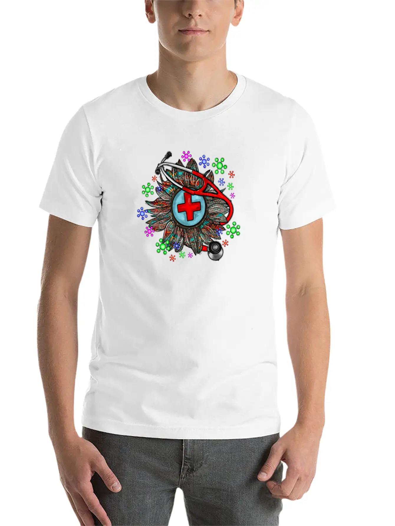 Sunflower Stethoscope Unisex Short Sleeve Soft Cotton T-Shirt – Casual Everyday Wear