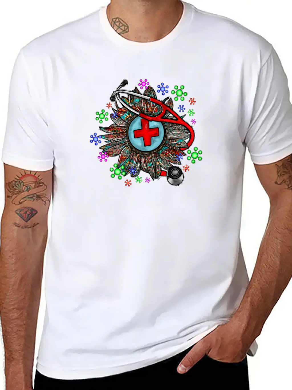 Sunflower Stethoscope Unisex Short Sleeve Soft Cotton T-Shirt – Casual Everyday Wear