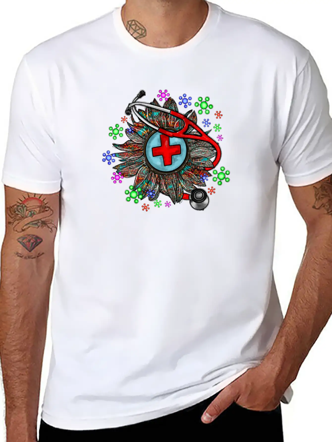 Sunflower Stethoscope Unisex Short Sleeve Soft Cotton T-Shirt – Casual Everyday Wear