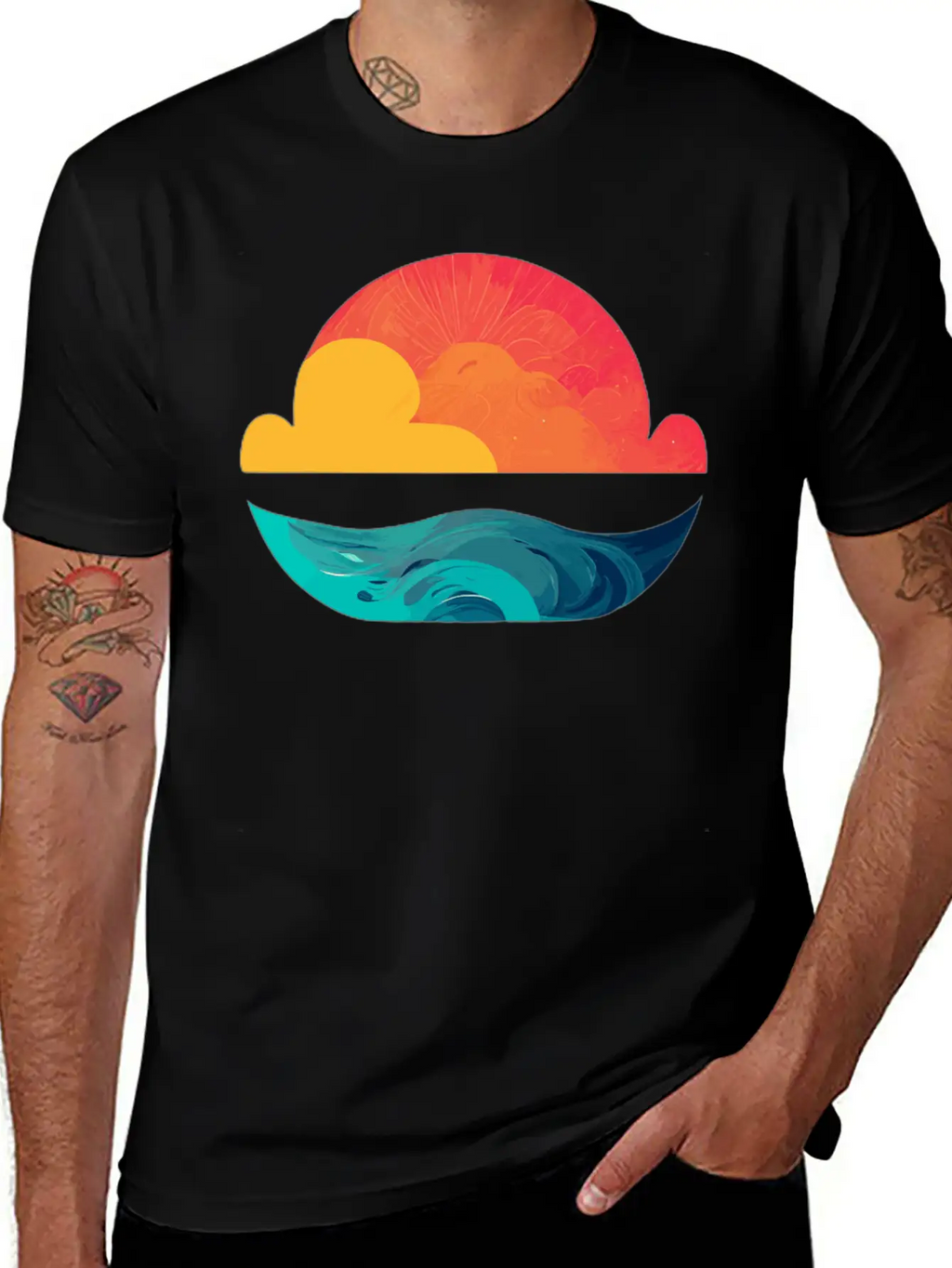 Sunset Over The Sea: The Sun Sinking Into The Ocea Unisex Short Sleeve Soft Cotton T-Shirt – Casual Everyday Wear
