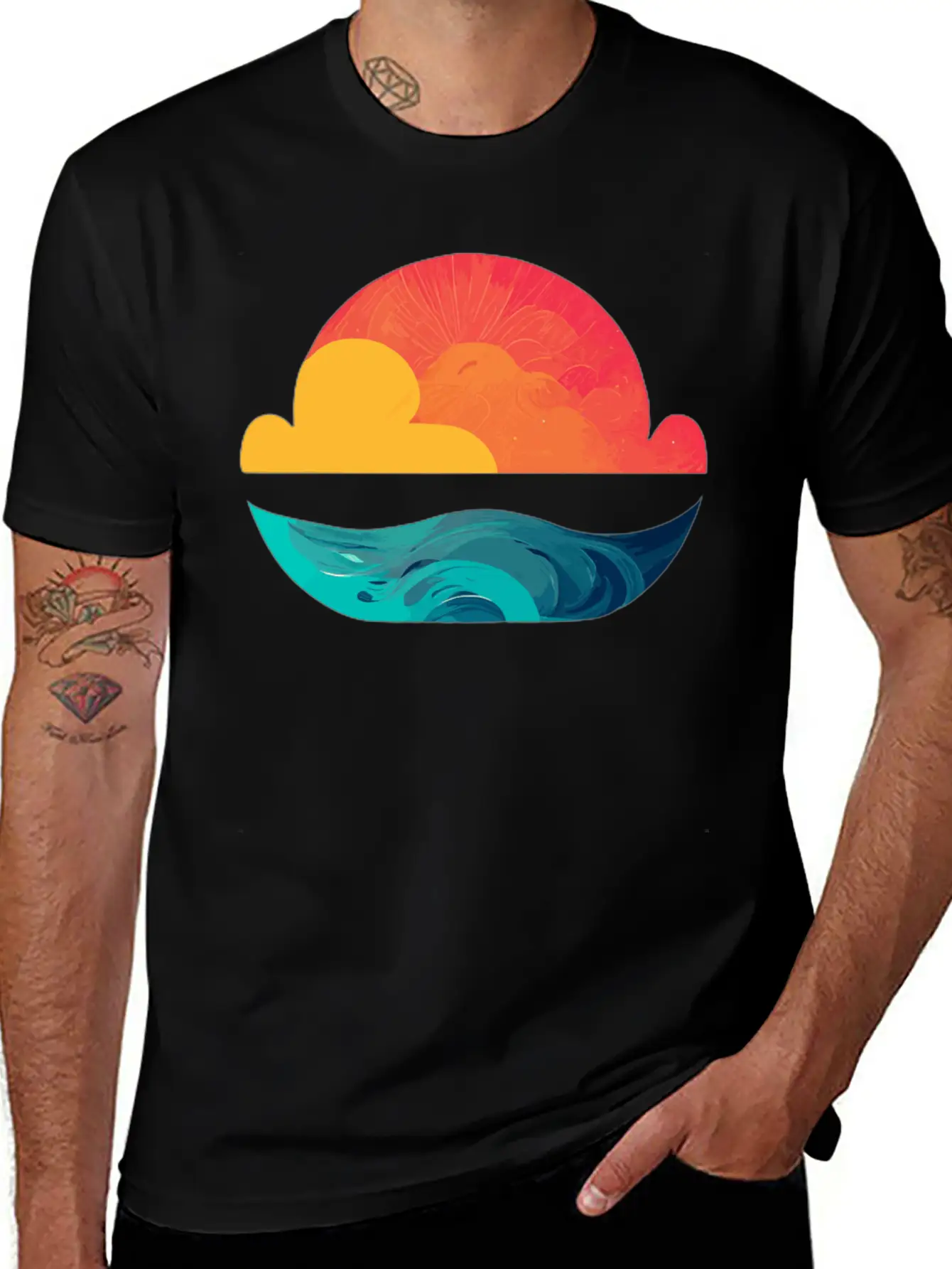 Sunset Over The Sea: The Sun Sinking Into The Ocea Unisex Short Sleeve Soft Cotton T-Shirt – Casual Everyday Wear