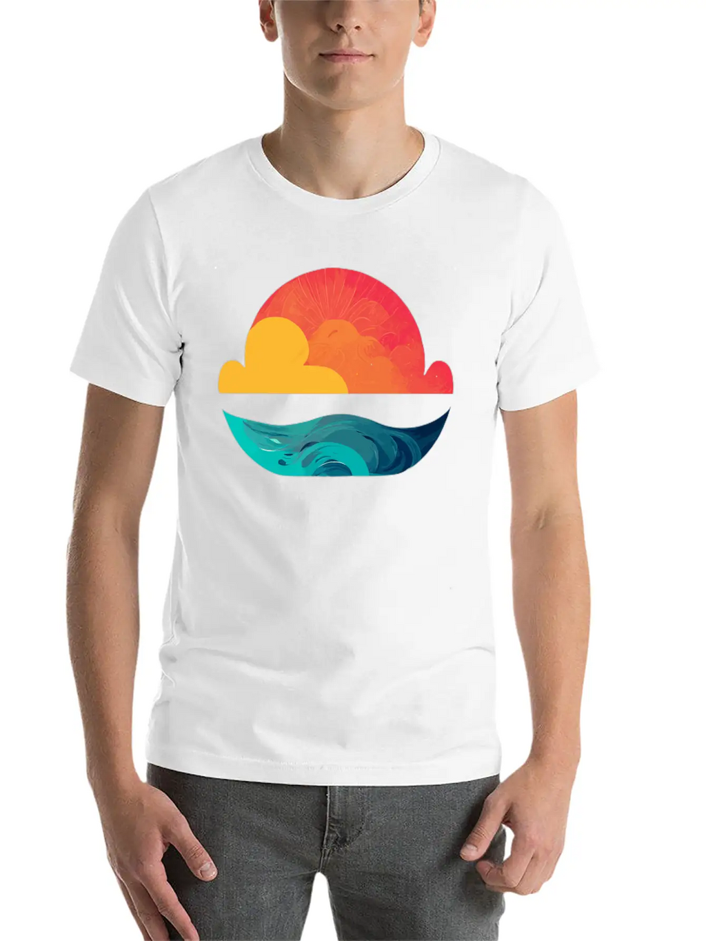 Sunset Over The Sea: The Sun Sinking Into The Ocea Unisex Short Sleeve Soft Cotton T-Shirt – Casual Everyday Wear