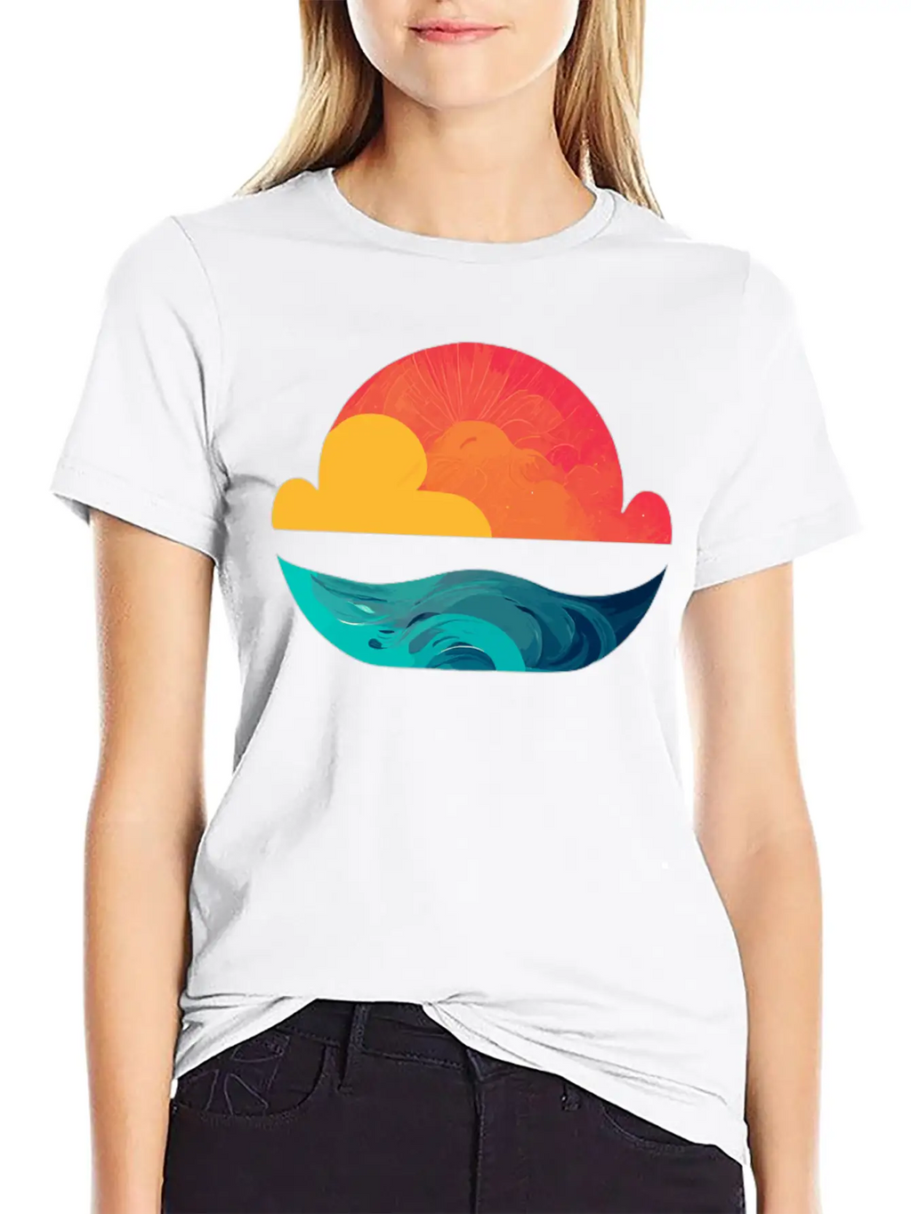 Sunset Over The Sea: The Sun Sinking Into The Ocea Unisex Short Sleeve Soft Cotton T-Shirt – Casual Everyday Wear