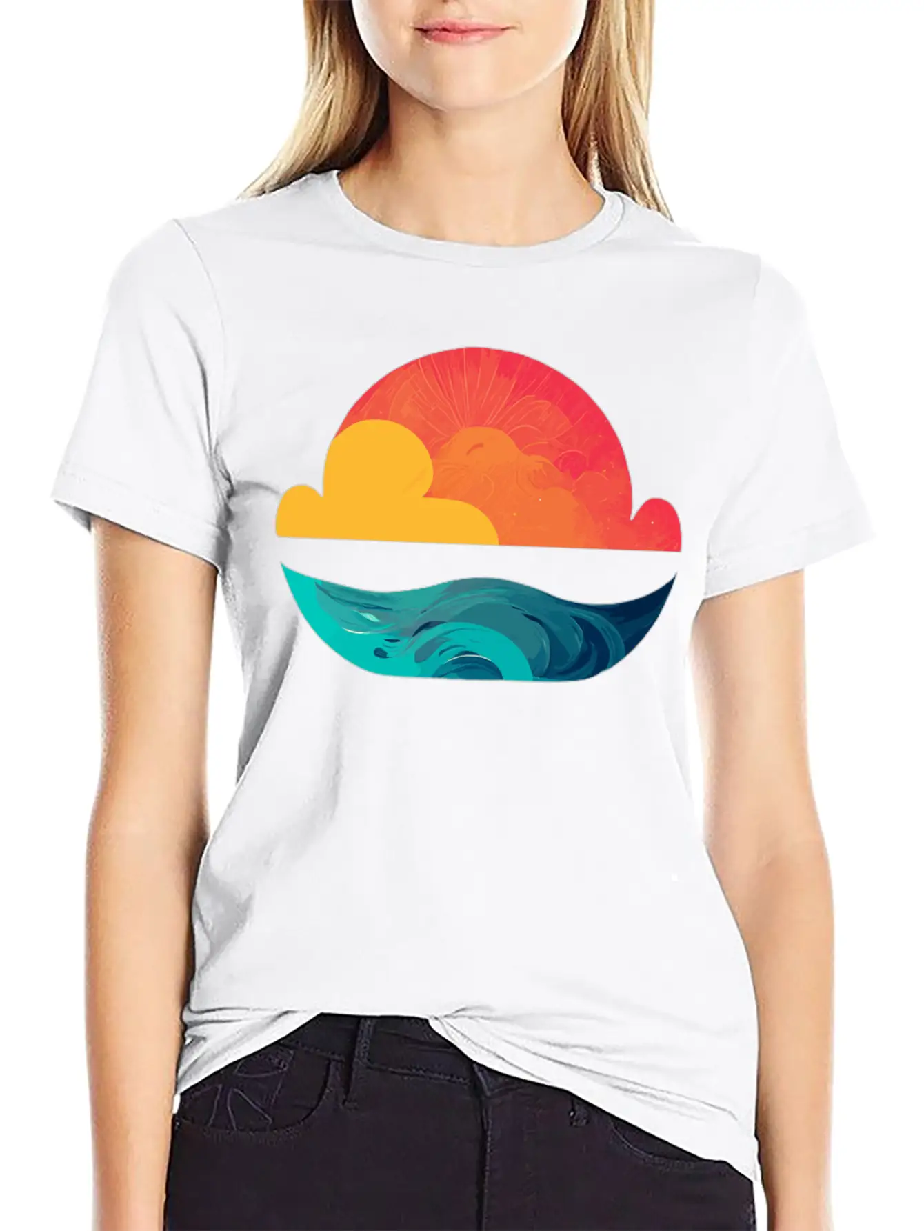 Sunset Over The Sea: The Sun Sinking Into The Ocea Unisex Short Sleeve Soft Cotton T-Shirt – Casual Everyday Wear