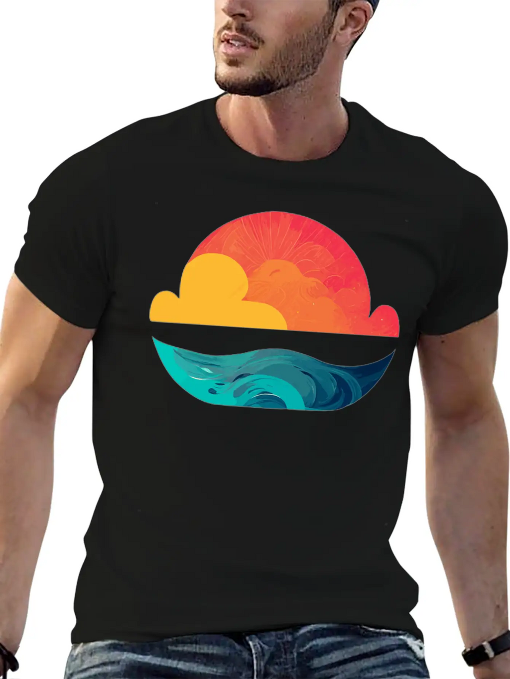 Sunset Over The Sea: The Sun Sinking Into The Ocea Unisex Short Sleeve Soft Cotton T-Shirt – Casual Everyday Wear