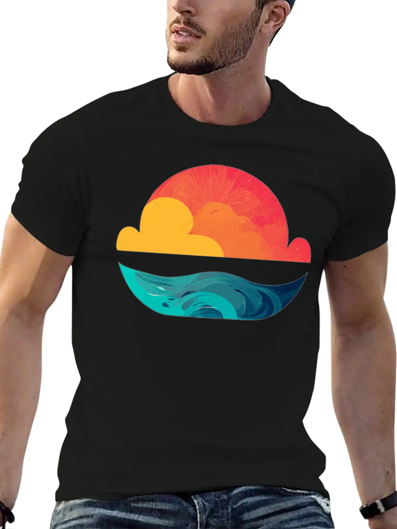 Sunset Over The Sea: The Sun Sinking Into The Ocea Unisex Short Sleeve Soft Cotton T-Shirt – Casual Everyday Wear