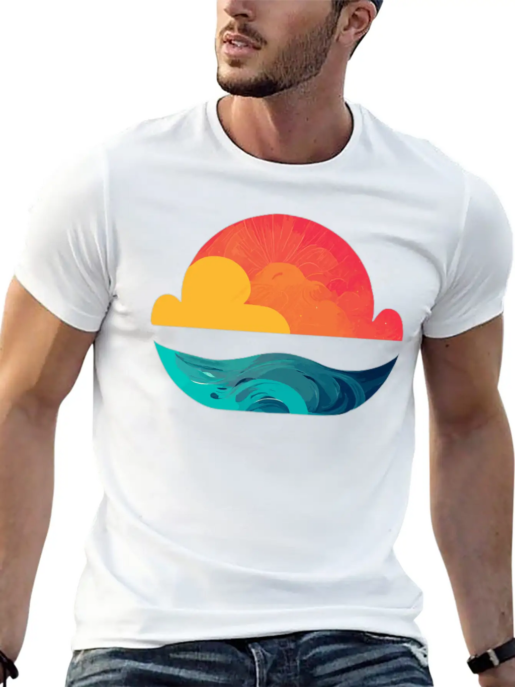 Sunset Over The Sea: The Sun Sinking Into The Ocea Unisex Short Sleeve Soft Cotton T-Shirt – Casual Everyday Wear